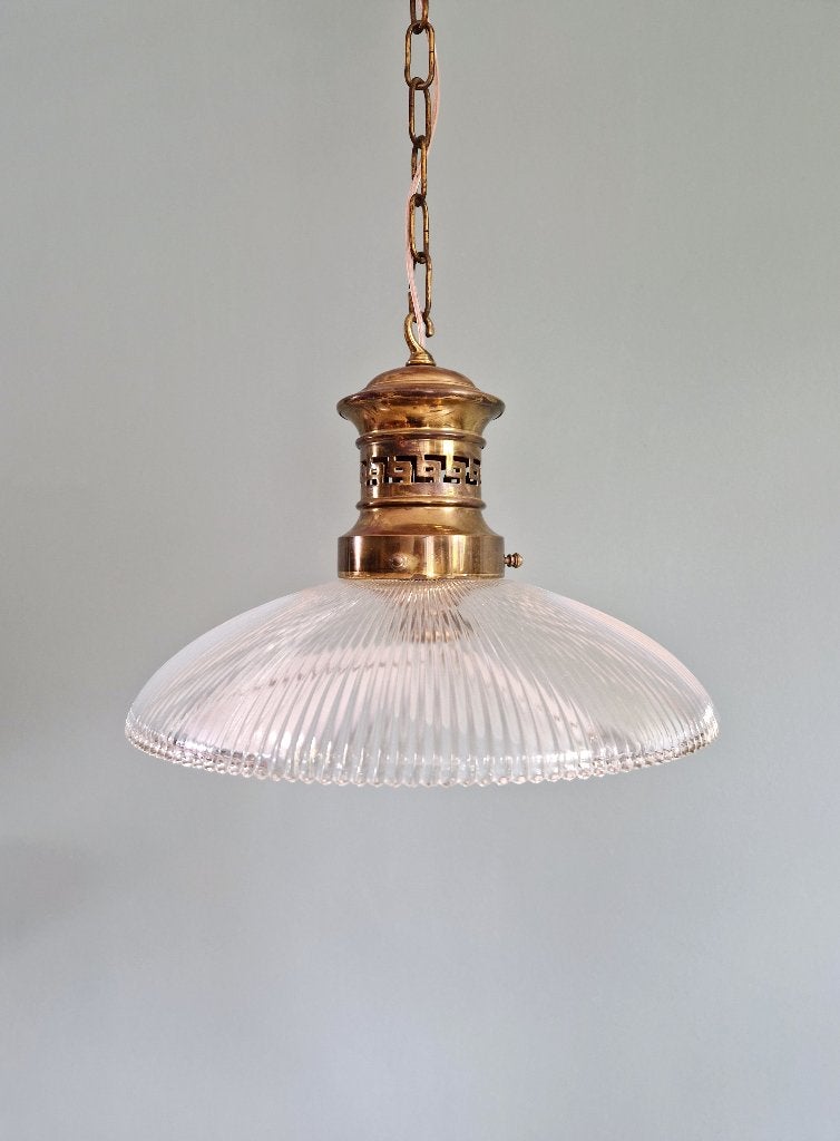 Art Deco hanglamp in transparant gegroefd glas, 1920-30, Antiek en Kunst, Ophalen of Verzenden