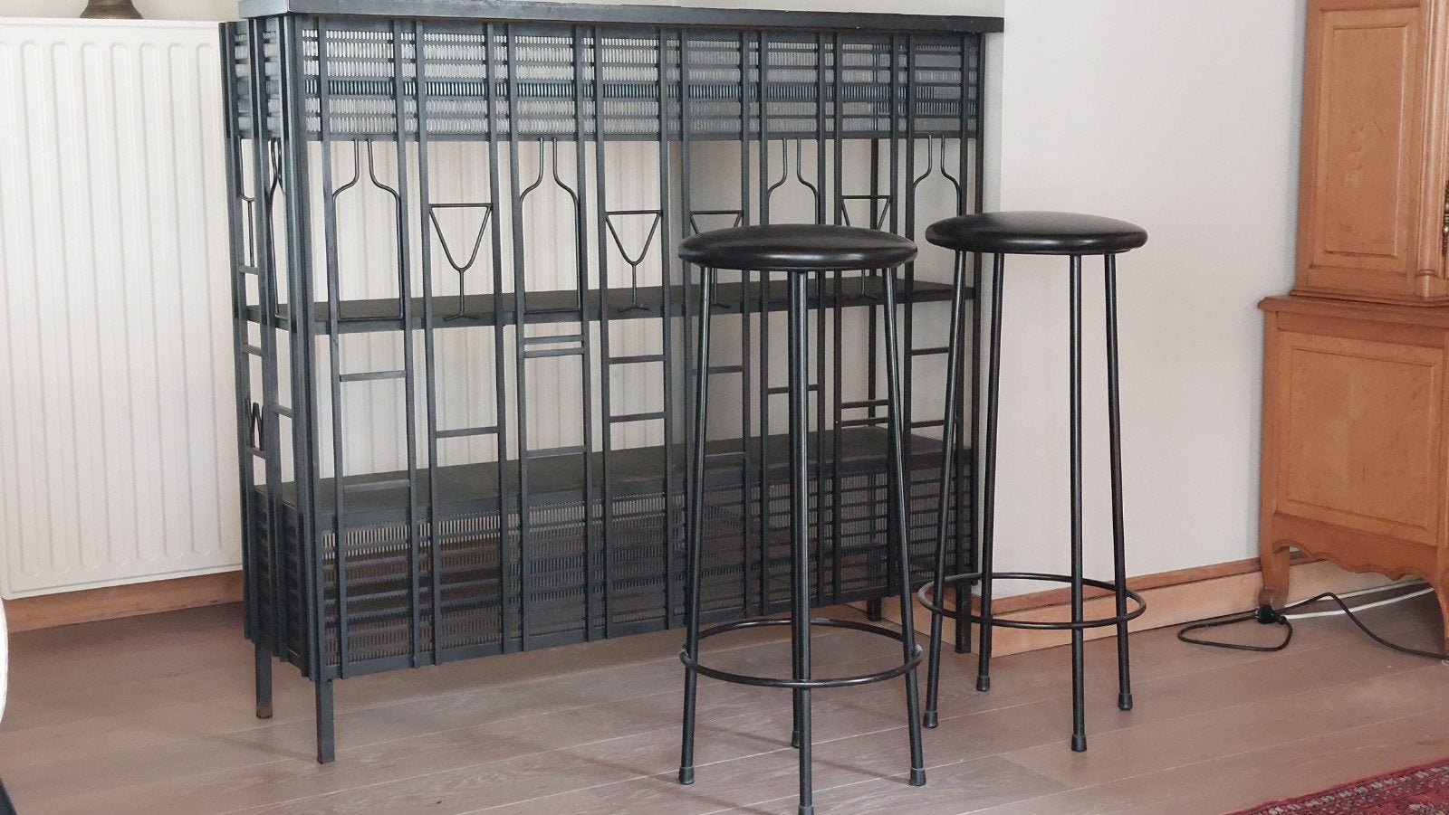 Design metalen thuisbar met schaakbord-tegelblad + 2 barkruk, Enlèvement