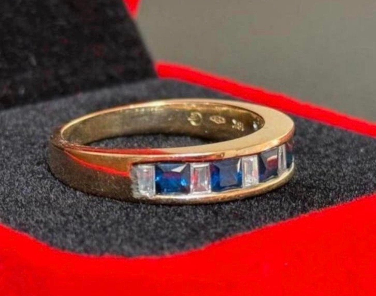 18 karaat gouden ring natuurlijke diamant en saffier 1.75ct!, Handtassen en Accessoires, Ringen, 18 tot 19, Geel, Ophalen of Verzenden
