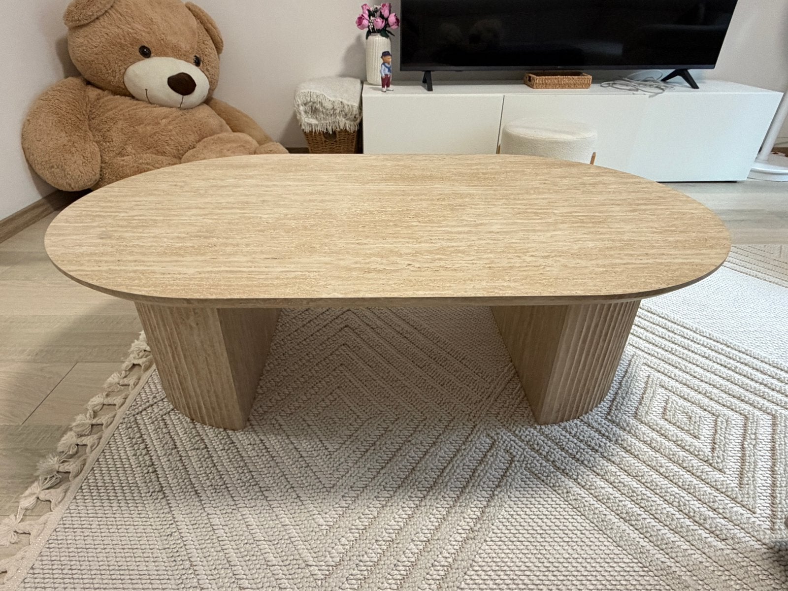 Table basse en travertin, Maison & Meubles, 100 à 150 cm, Enlèvement, Utilisé, Autres matériaux