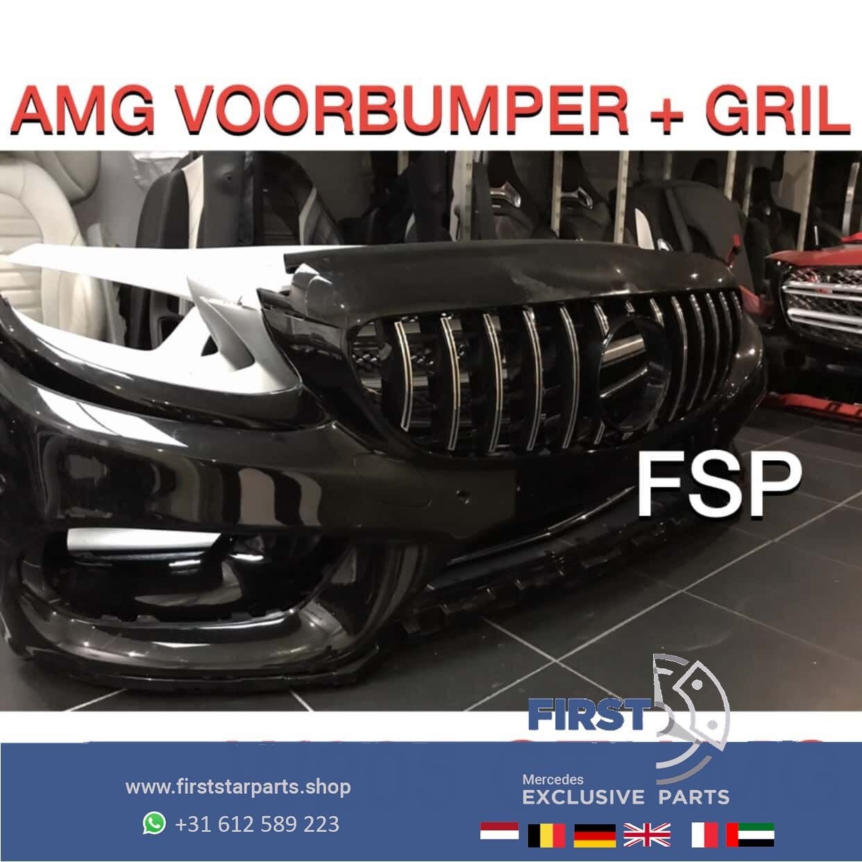 W205 C43 AMG Voorbumper + GT style Gril Mercedes C Klasse 20, Gebruikt, -, Voor, Ophalen of Verzenden
