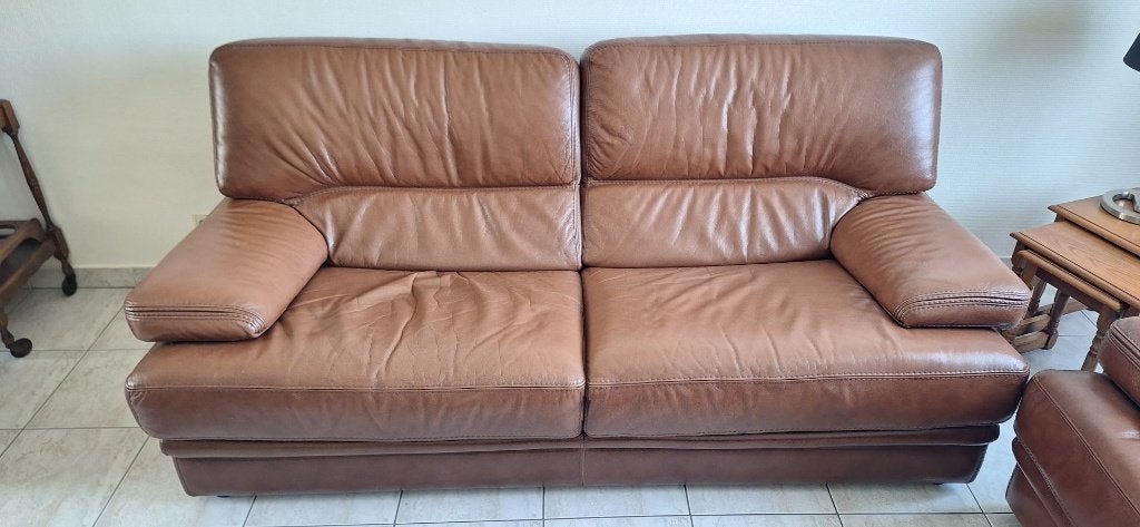Lederen zetel 3 + 2 zit, Huis en Inrichting, Zetels | Zetels, Ophalen, Gebruikt, Klassiek, 150 tot 200 cm