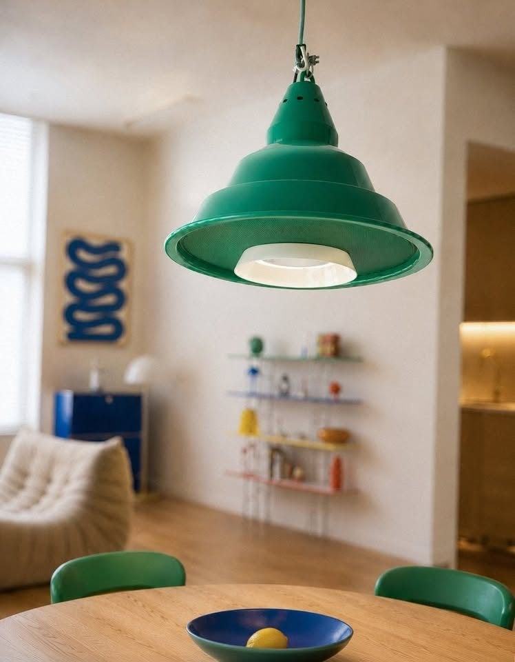 beau grand luminaire à suspension vintage vert, Enlèvement, Utilisé, Verre, Industriel vintage