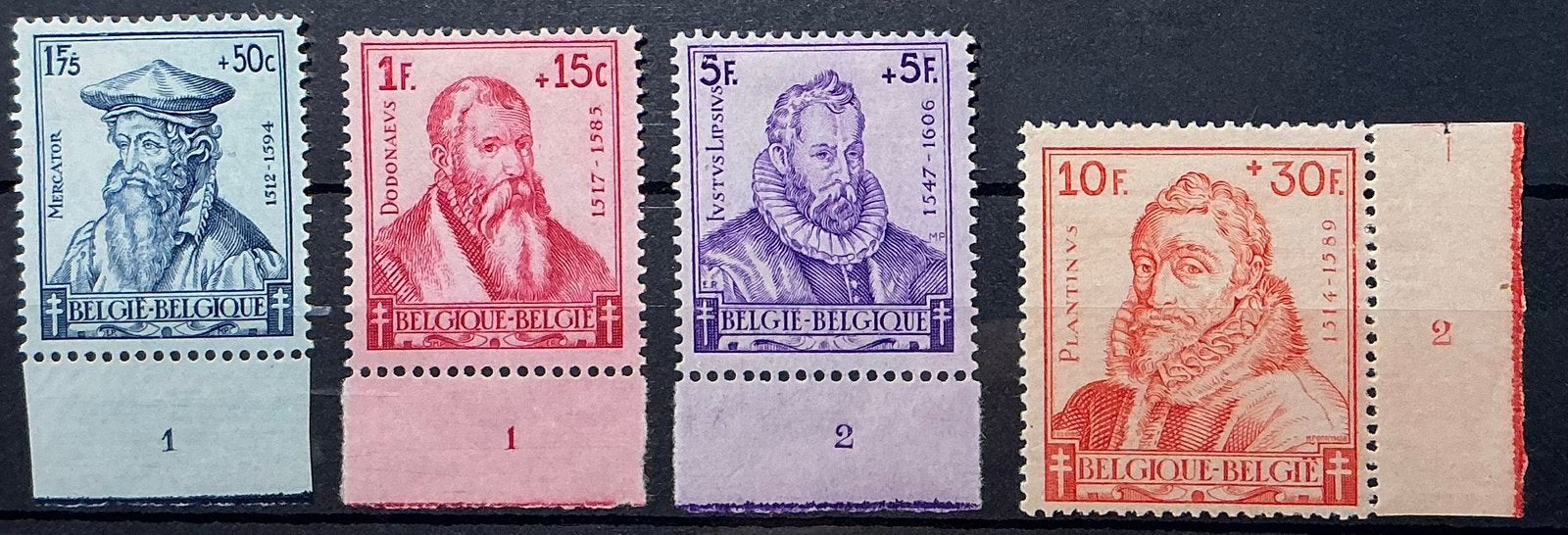 LOT 914. COB: 597-598-600-601. MLH. 4 numéros planches., Trace d'autocollant, Enlèvement ou Envoi, Non oblitéré, Art