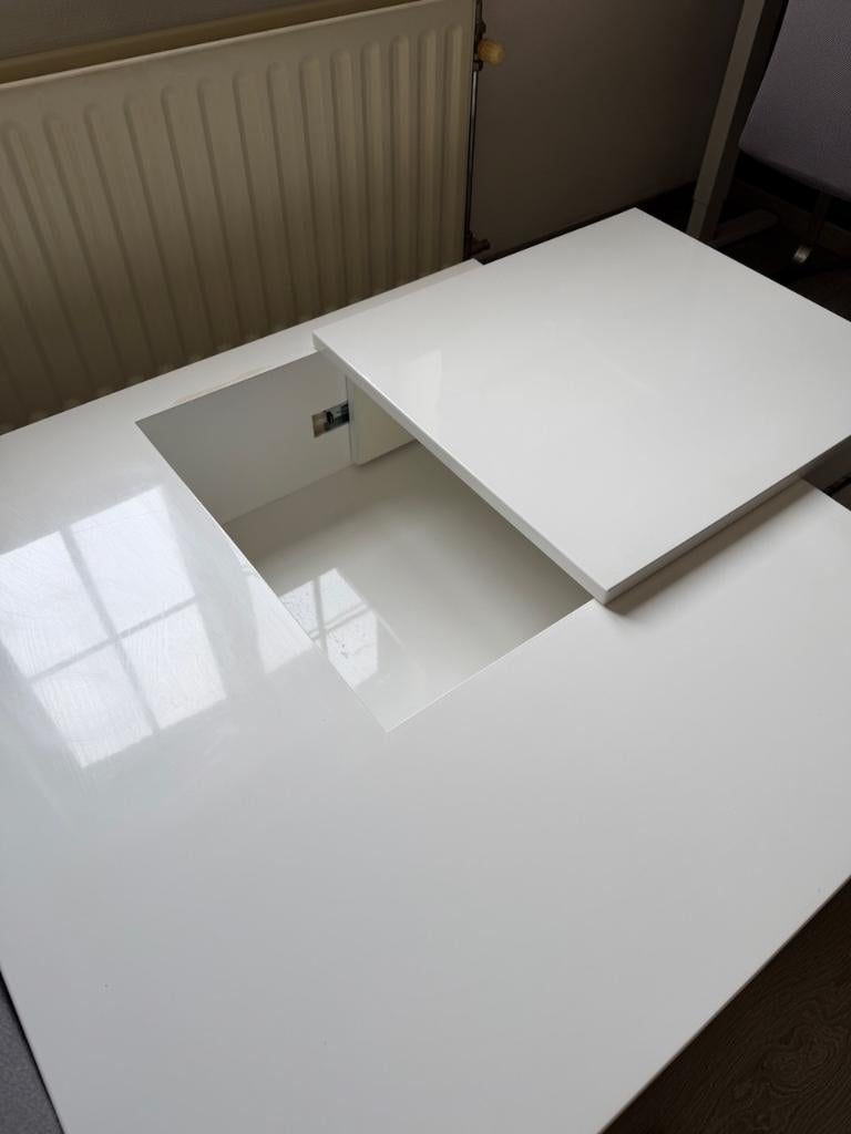 Table basse design blanche - mobile avec rangement, Moins de 50 cm, Luxe bloksalontafel / kubustafel met verschuifbaar bovenblad