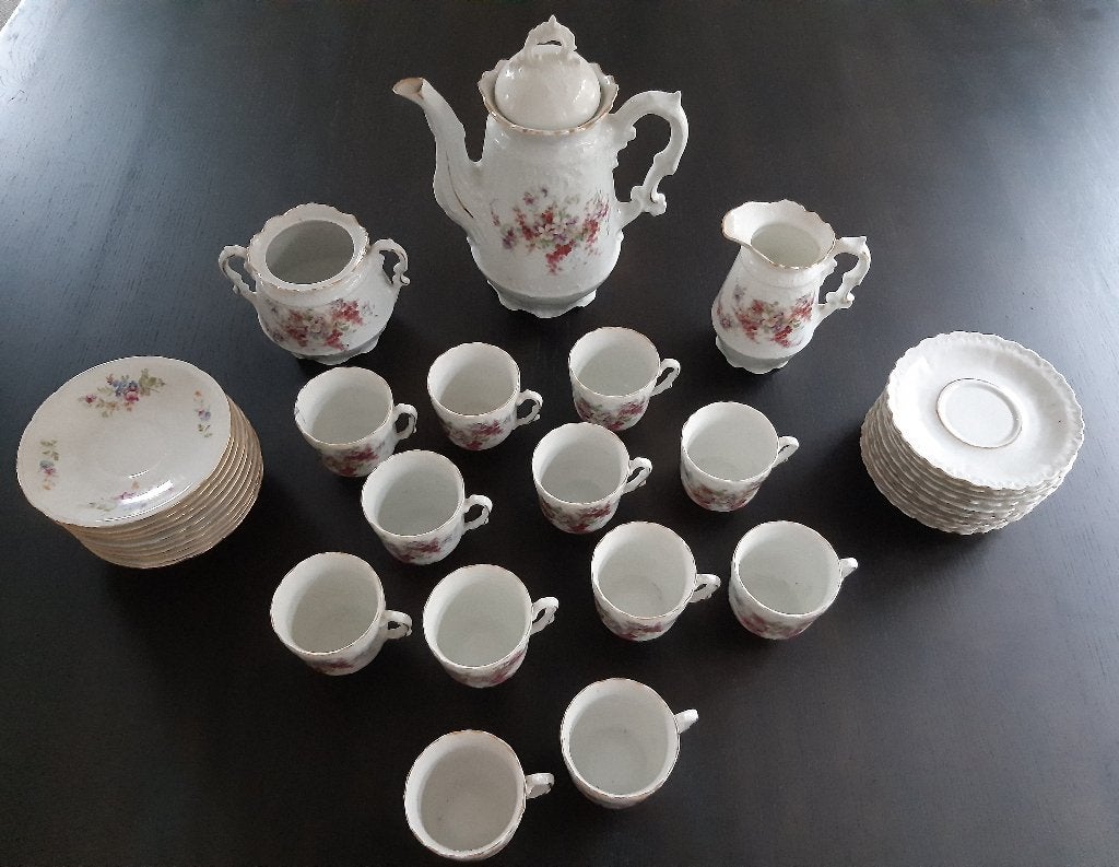 36-delig vintage koffieservies (meer dan 100j oud), Maison & Meubles, Enlèvement, Utilisé, Vintage, Assiettes(s)