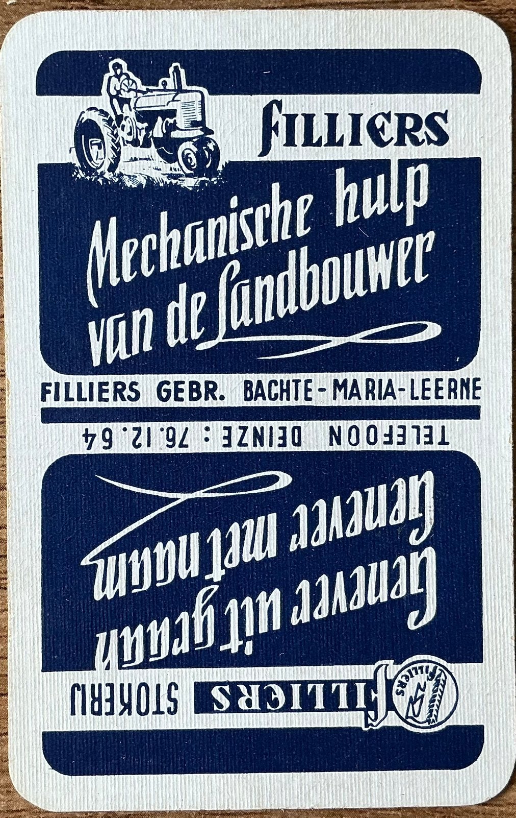 Speelkaart FILLIERS/BACHTE-MARIA-LAARNE, Verzamelen, Ophalen of Verzenden, Zo goed als nieuw, Speelkaart(en)