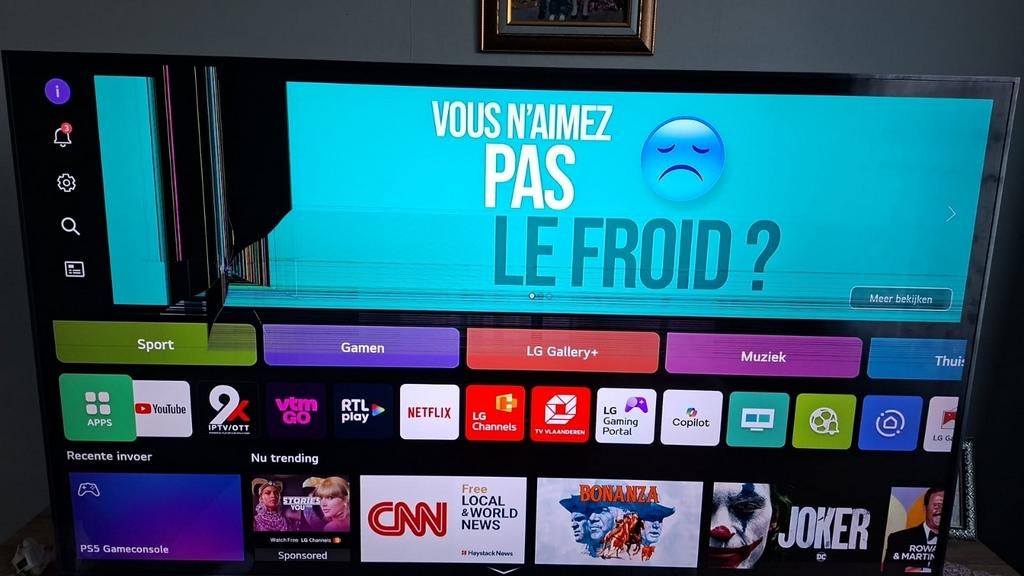 LG TV 55" klein kant van  scherm stuk, Enlèvement, LG