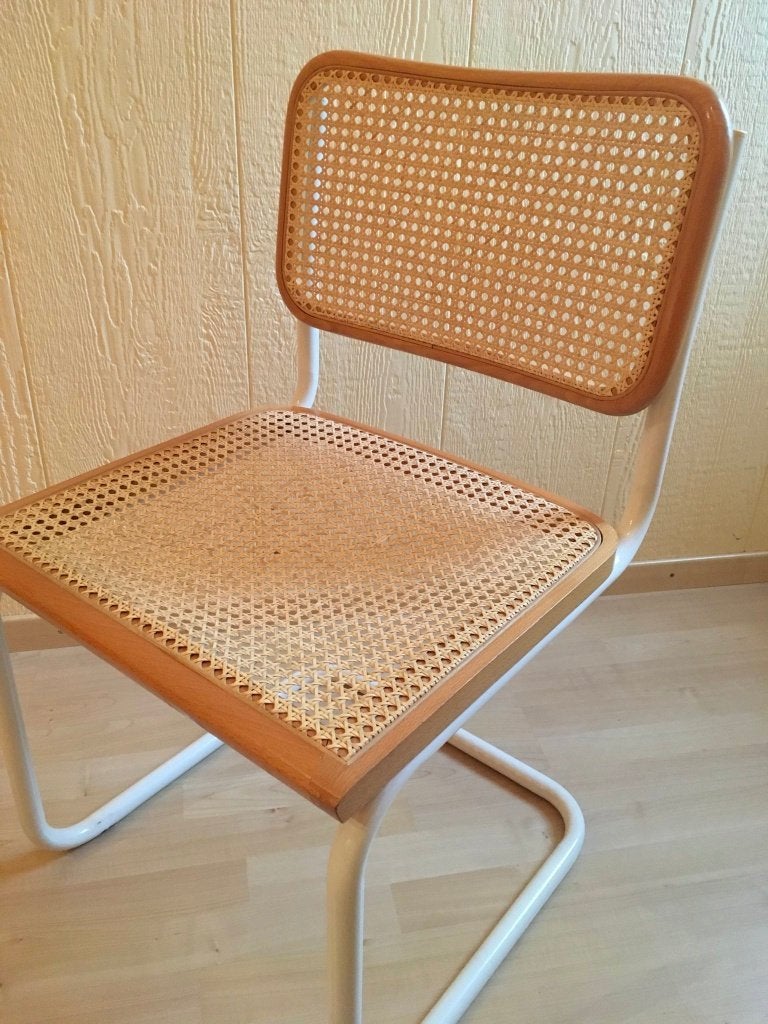 4 chaises longues conçues par Marcel Breuer par Thonet, Maison & Meubles, Chaises, Quatre, Bois, Métal, Osier ou Rotin, Blanc