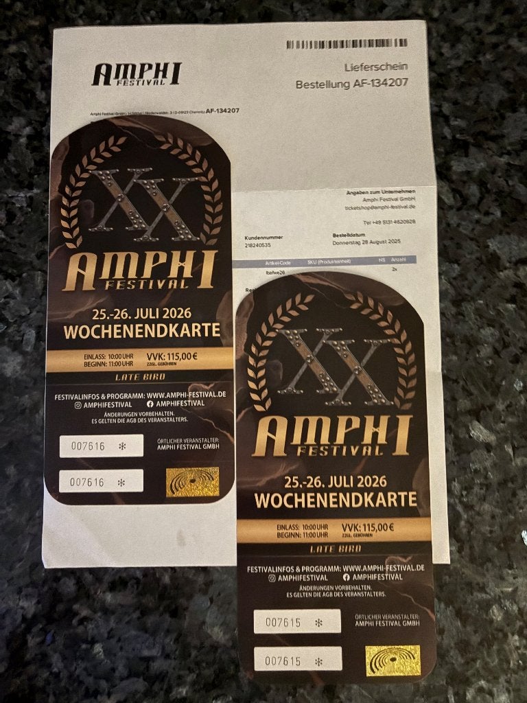 Billets pour l'Amphi Festival à Cologne du 25 et 26-07-2026, Tickets & Billets, Événements & Festivals, Deux personnes, Plusieurs jours