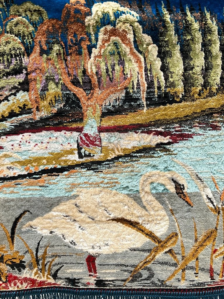 Gobelin wandtapijt – Zwanen op een meer – 65  165 cm, 65 cm, Klassiek, Zo goed als nieuw, Wit