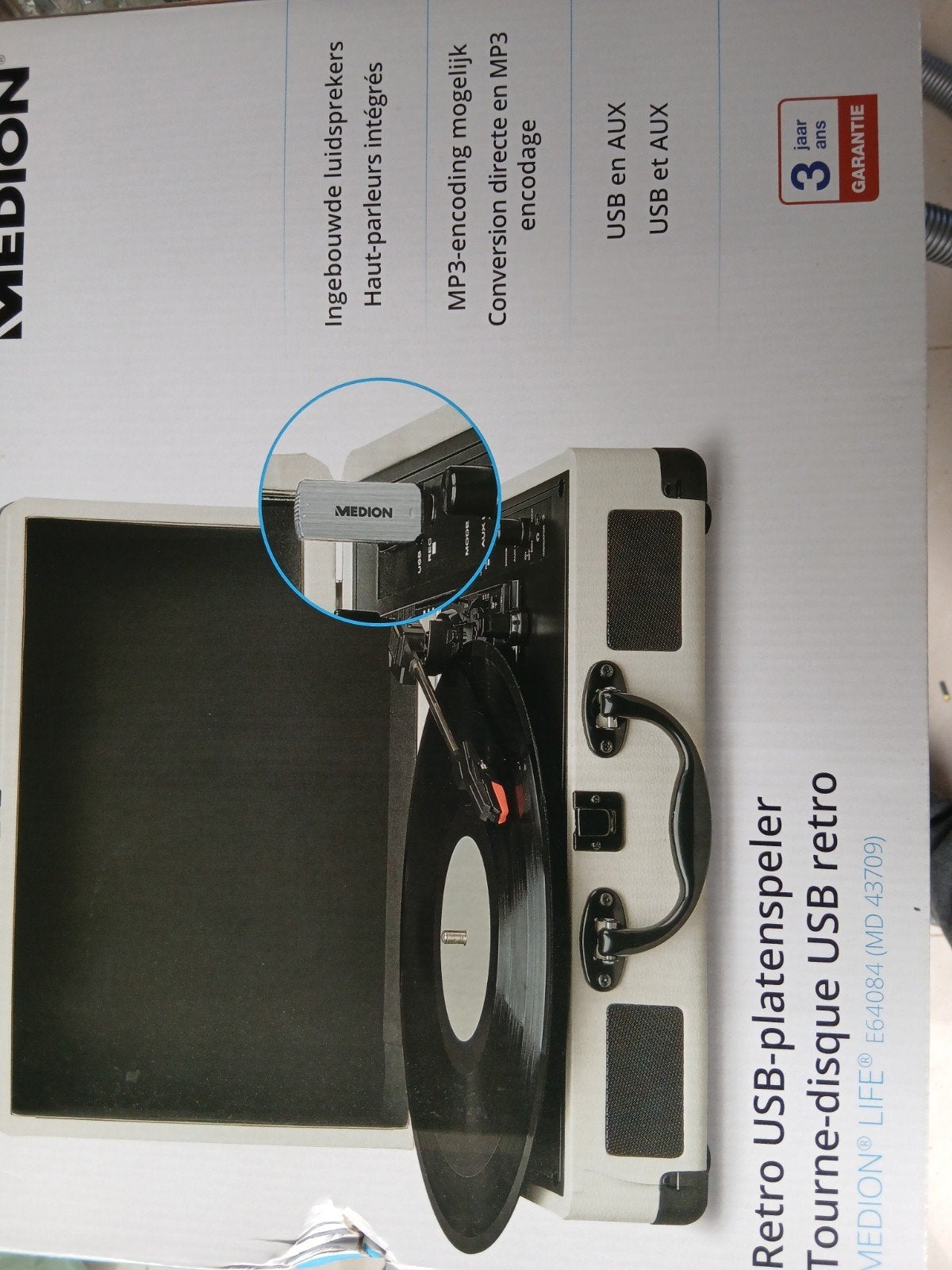 NIEUW IN DOOS: Medion Retro USB-Platenspeler (Koffer) MD 437, Enlèvement