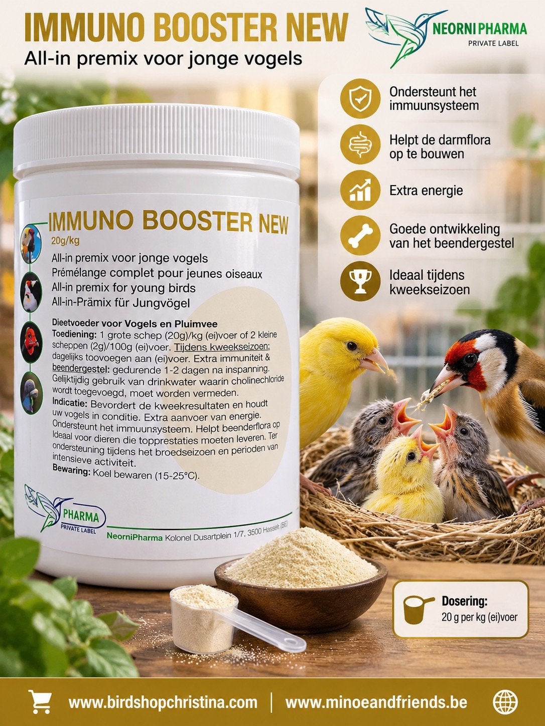 Immuno Booster New 1kg - Alles-in-één premix voor jonge voge, Ophalen