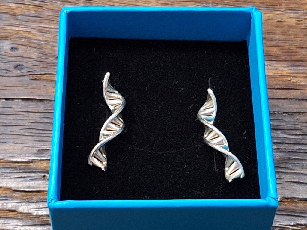 zilveren DNA oorbellen, nieuwstaat, Handtassen en Accessoires, Oorbellen, Nieuw, Ophalen of Verzenden, Knopjes of Stekers, Zilver