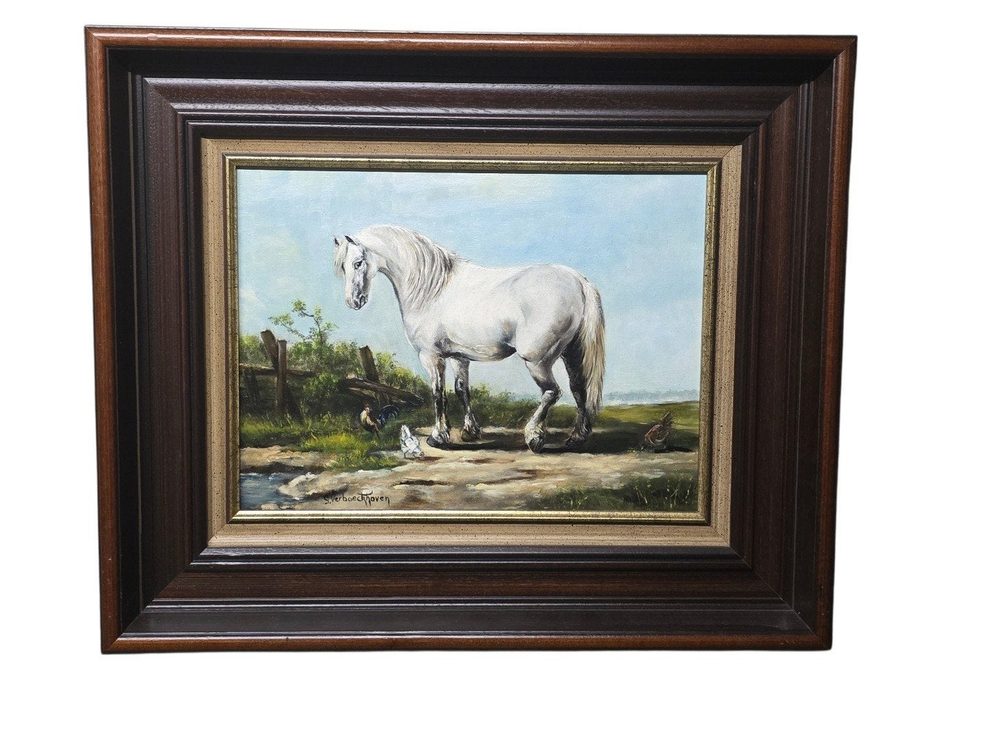 Schilderij Wit paard. Verboeckhoven Germaine, Antiek en Kunst, Ophalen of Verzenden, Landschap