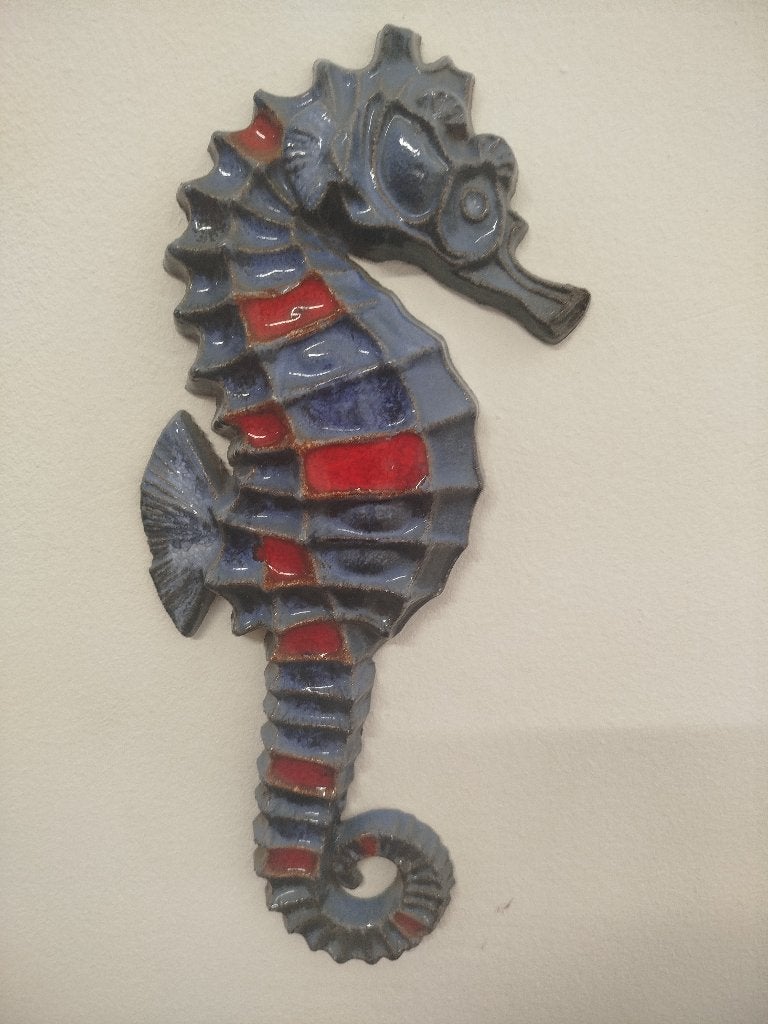 Vintage keramisch zeepaard (37 cm), gesigneerd "Karel", Ophalen of Verzenden