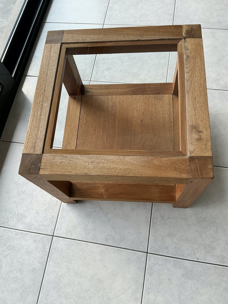 Teak bijzettafeltje, Huis en Inrichting, Minder dan 55 cm, Gebruikt, Vierkant, Hout