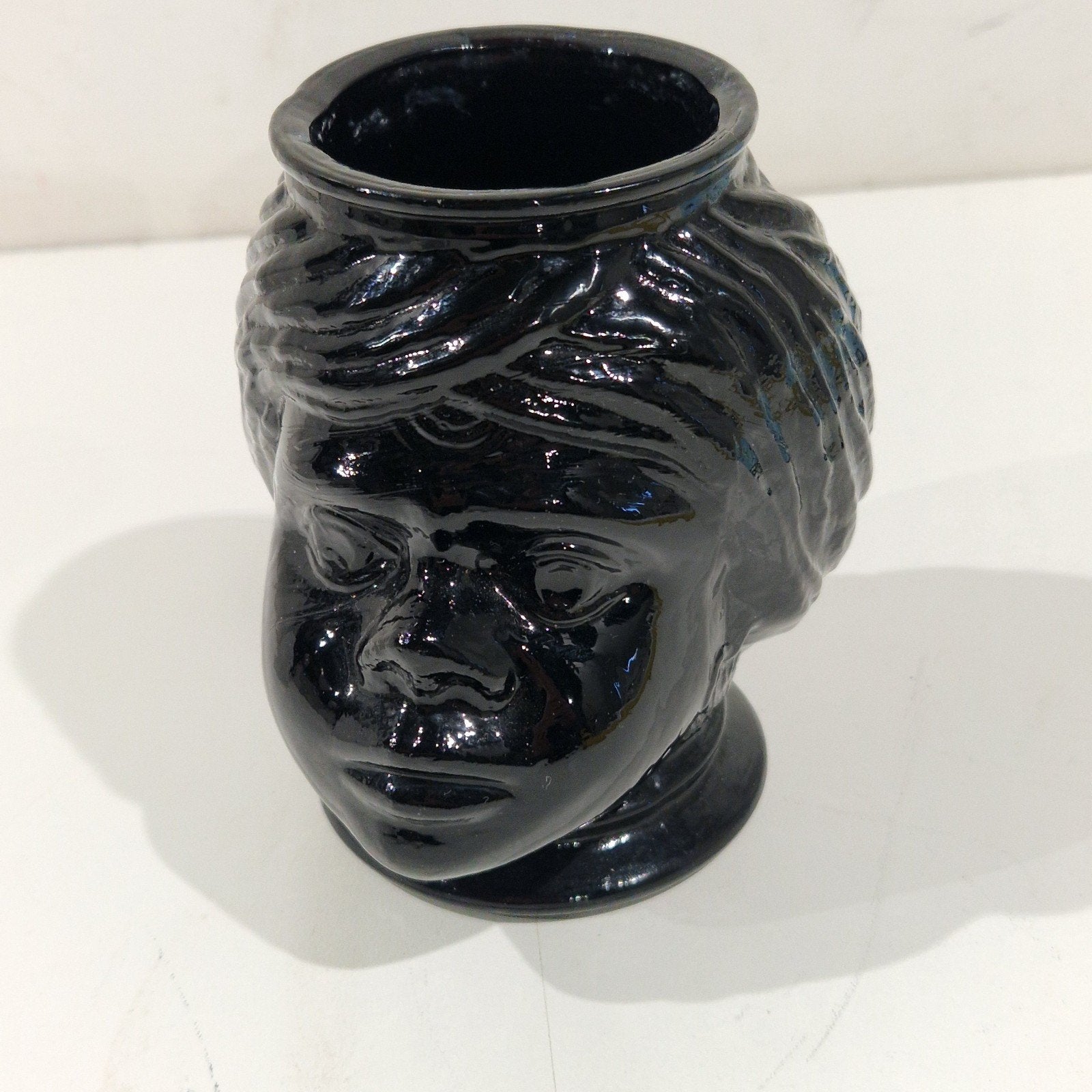 Vaas of bloempot in de vorm van een Morenkop , hoofd glas, Ophalen of Verzenden