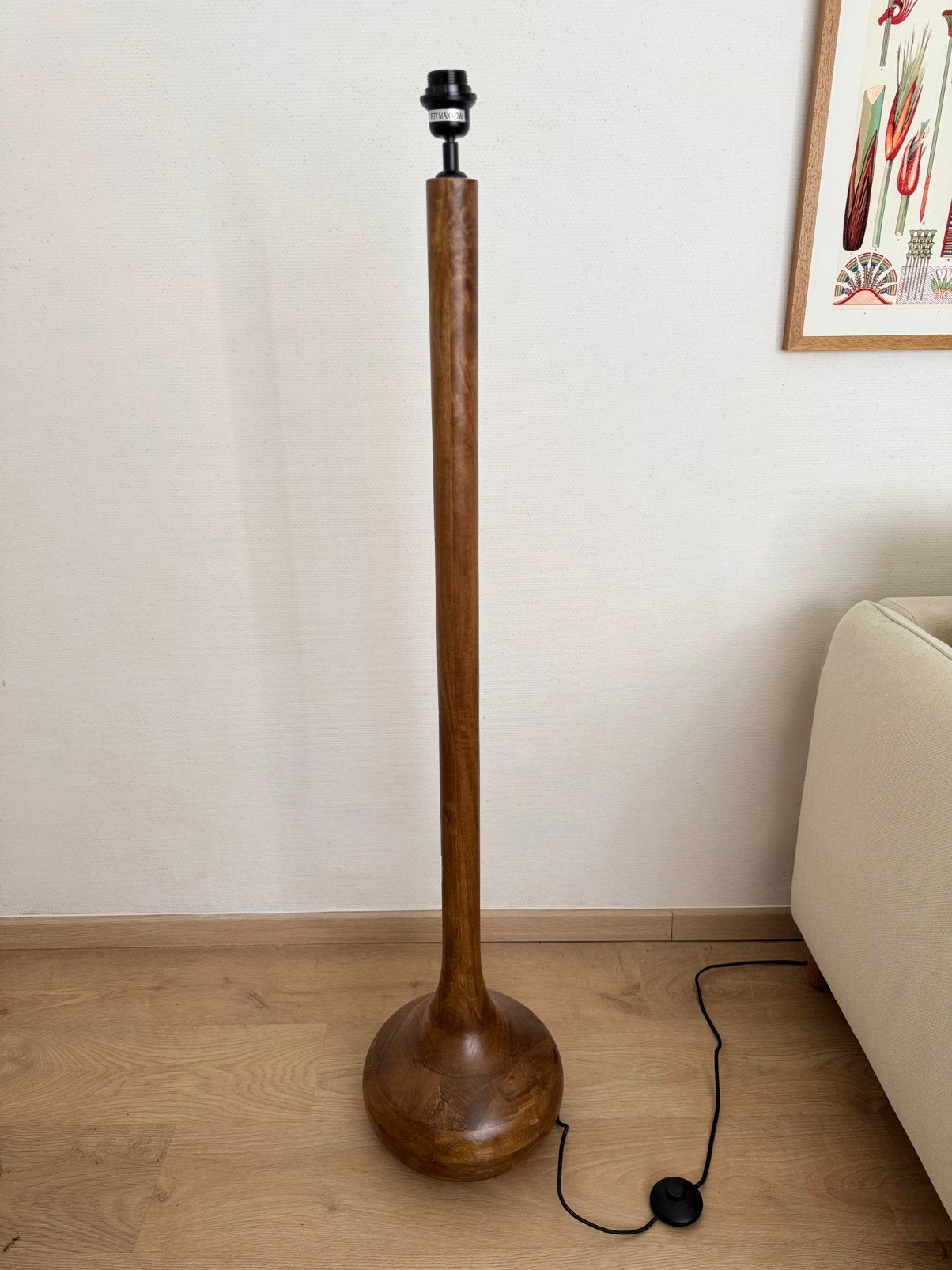 Pied de lampadaire Sklum 125 cm en bois de manguier, Maison & Meubles, Lampes | Lampadaires, Enlèvement ou Envoi, Comme neuf, E27 (grand)