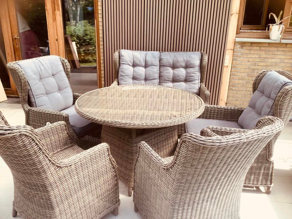 Luxe Rotan Loungeset, Jardin & Terrasse, Ensembles de jardin, Comme neuf, Sets de jardin, Rotin, 6 places, Enlèvement