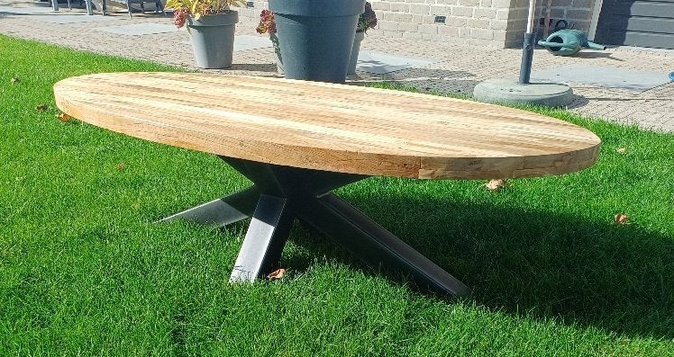 ovale industriële spinpoot salontafel, Huis en Inrichting, Ophalen, 100 tot 150 cm, Modern/industriëel, 50 tot 100 cm