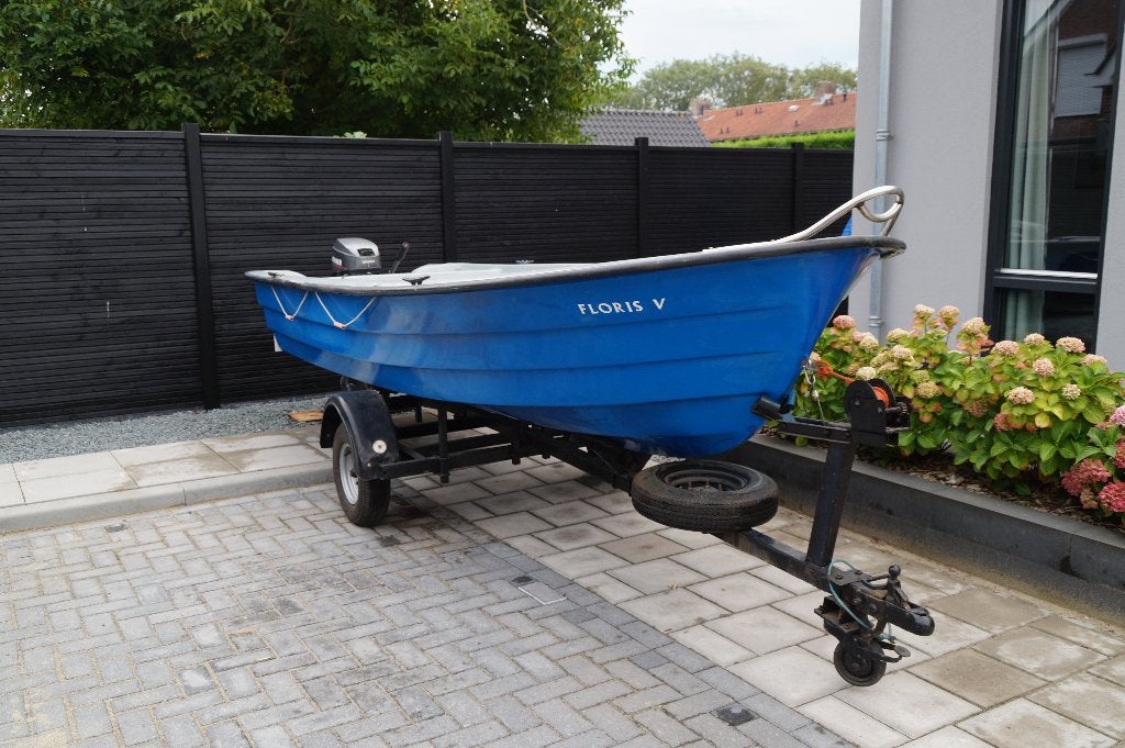 Complete Shetland-sloep blauw + trailer en 8 PK Mariner, Ophalen, 8 pk, Gebruikt, 15 cm