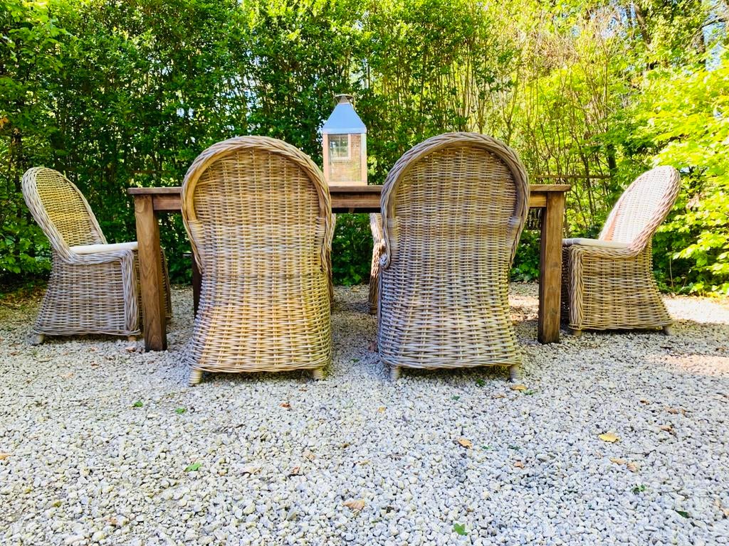Elegante Teakhouten & Rotan Tuinset Compleet & goede staat!, Ophalen, Rotan, Tuinset