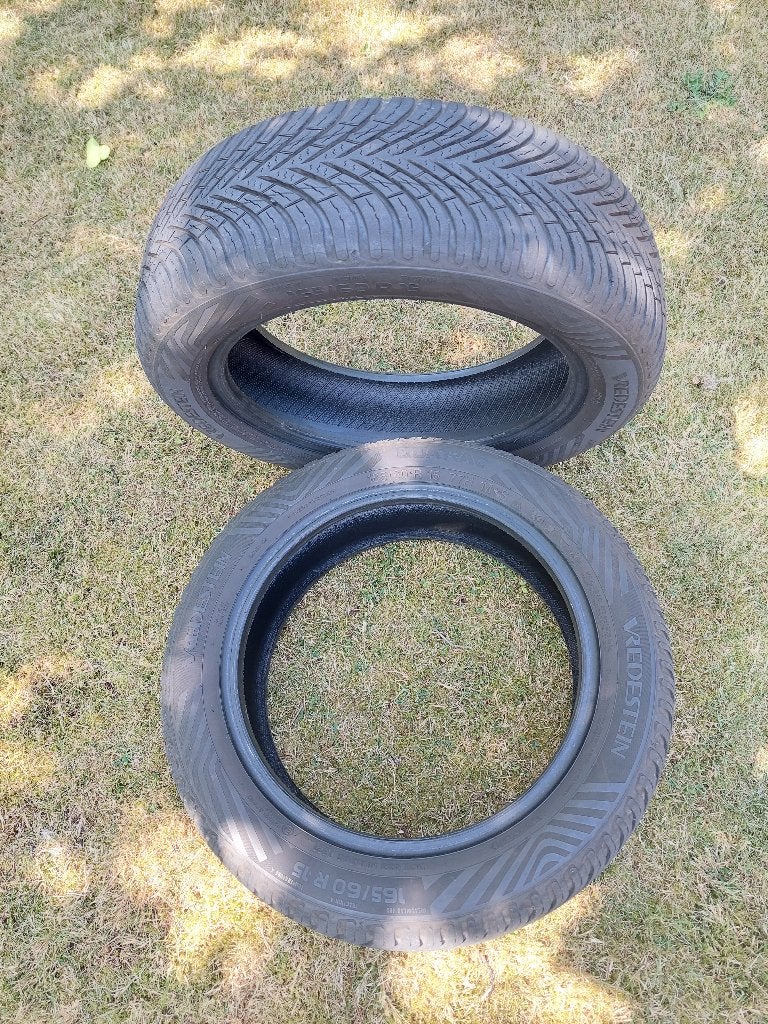 2x Vredestein Quatrac 165/60 R15 – zeer goede staat, 15 pouces, 4 Saisons, Véhicule de tourisme, Pneu(s)