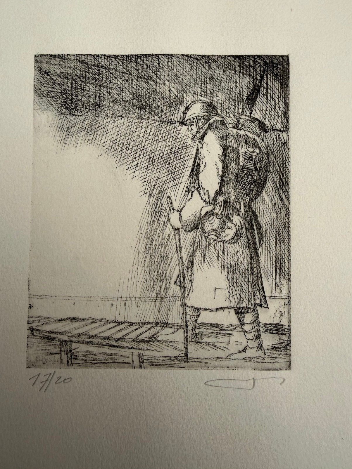 Originele ets Victor Buys soldaat eertse wereldoorlog 14-18, Ophalen of Verzenden, Ets