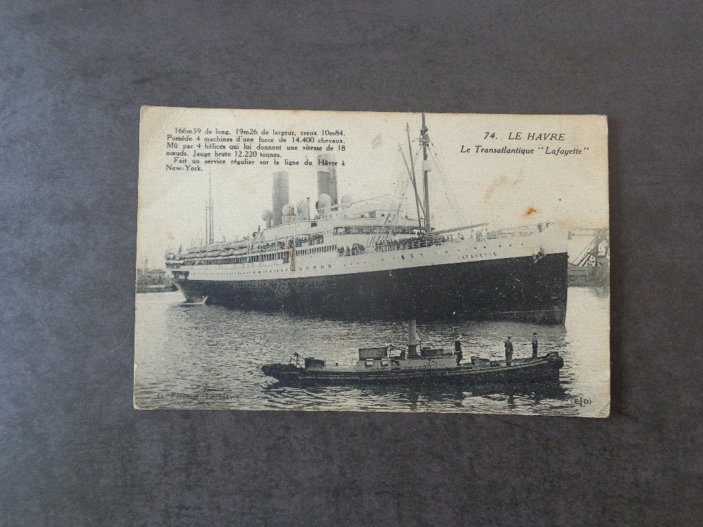1 ancienne carte p. Le transatlantique Lafayette au Havre, Collections, Enlèvement