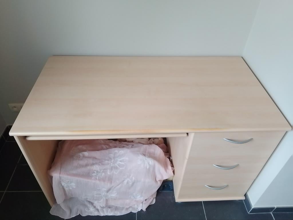 Bureau en bois clair - 3 tiroirs, Maison & Meubles, Bureaux, Enlèvement