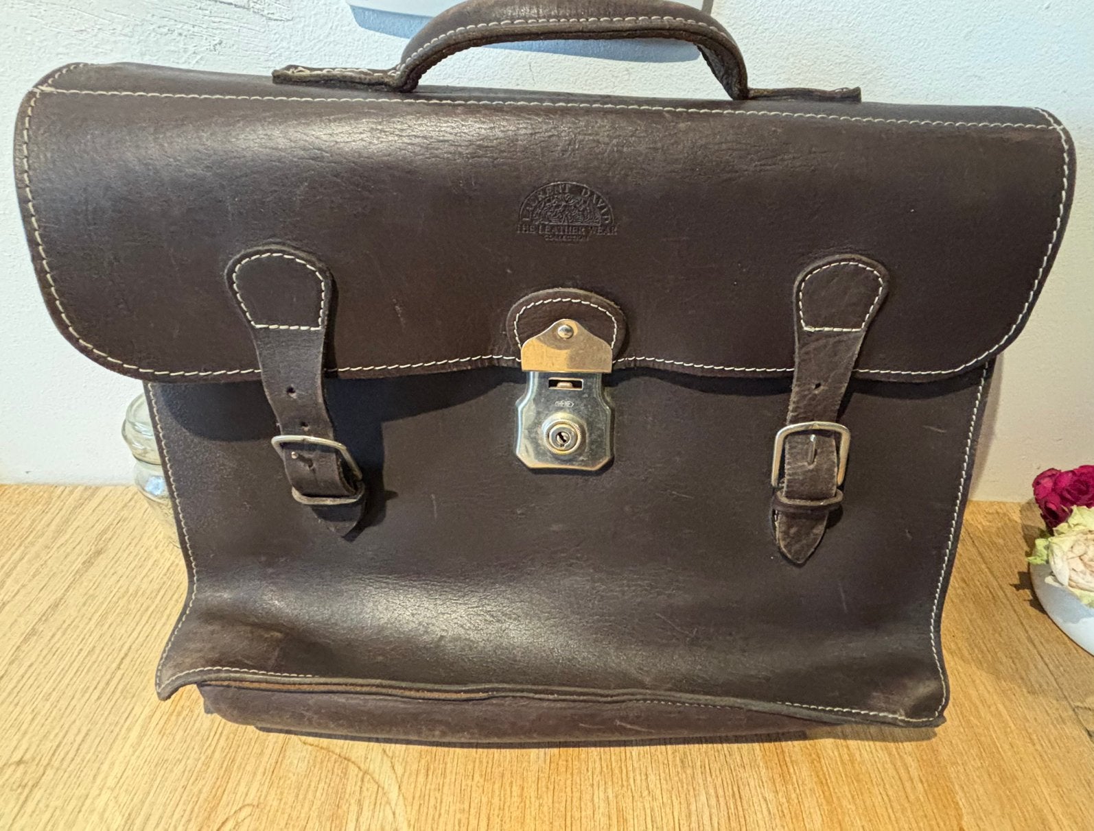 Cartable en cuir, Cuir, Enlèvement ou Envoi, 30 à 40 cm, Brun