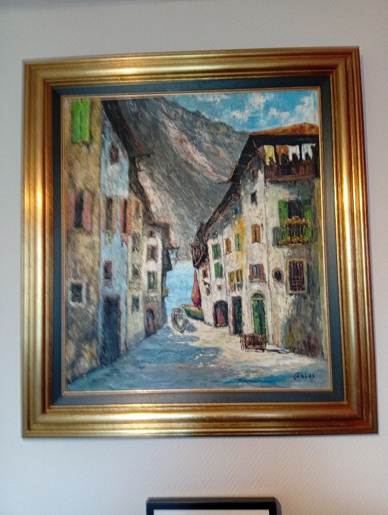 tableau ( signé Carlos ), Cadre spécial, Peinture à l'huile, Enlèvement, Autres styles