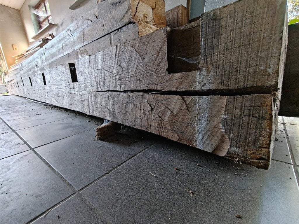 Oude eiken balken 5m lengte + bijhorende tussenbalken, Doe-het-zelf en Bouw, Ophalen, Gebruikt, Eiken, Balk