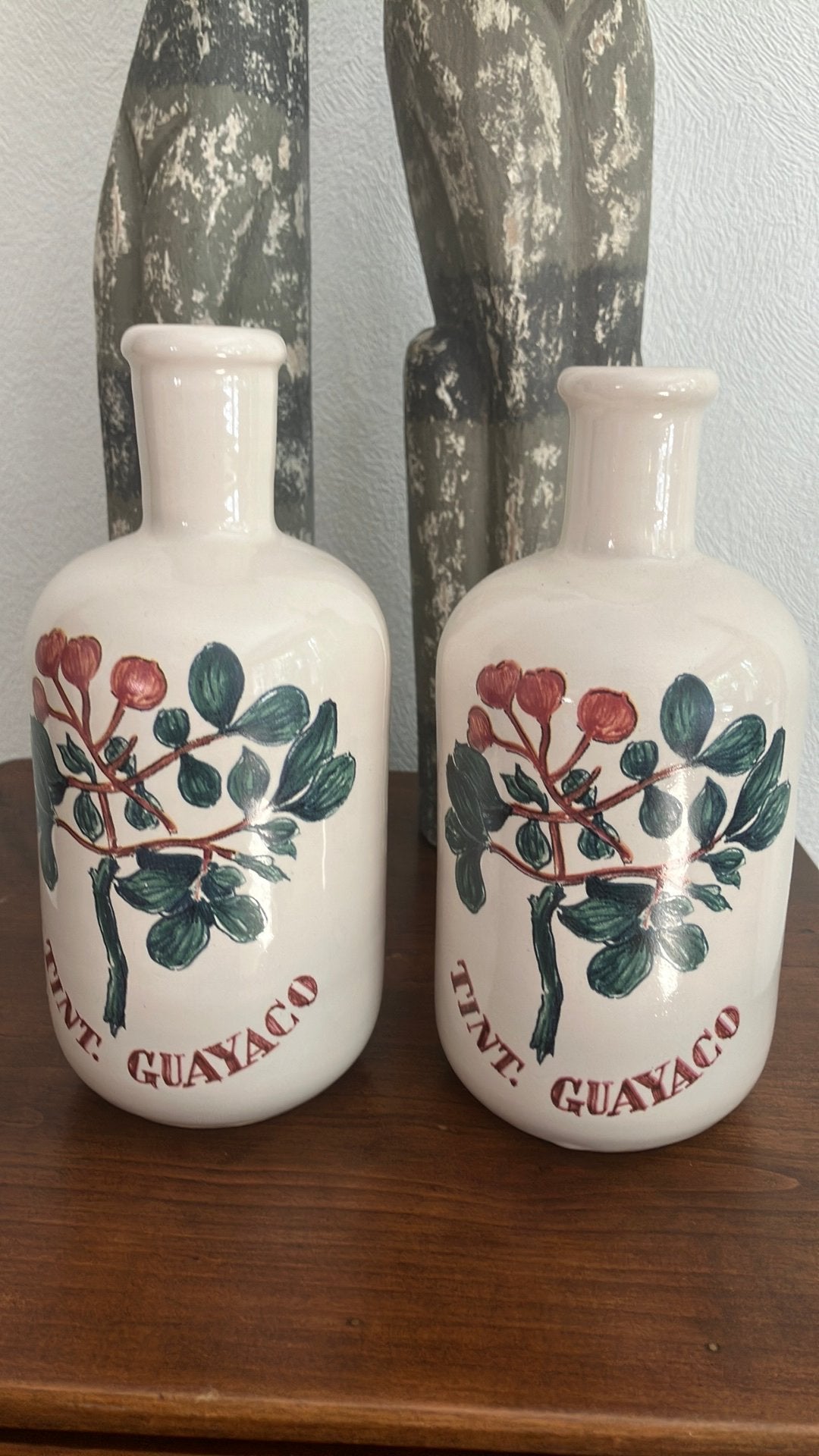 Set van 2 Vintage Keramische Apothekersflessen Tint. Guayaco, Enlèvement ou Envoi, Comme neuf, Blanc