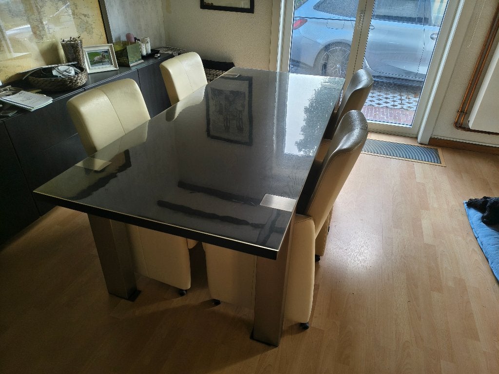 Tafel + 4 stoelen, Ophalen, Gebruikt, Eikenhout, 200 cm of meer