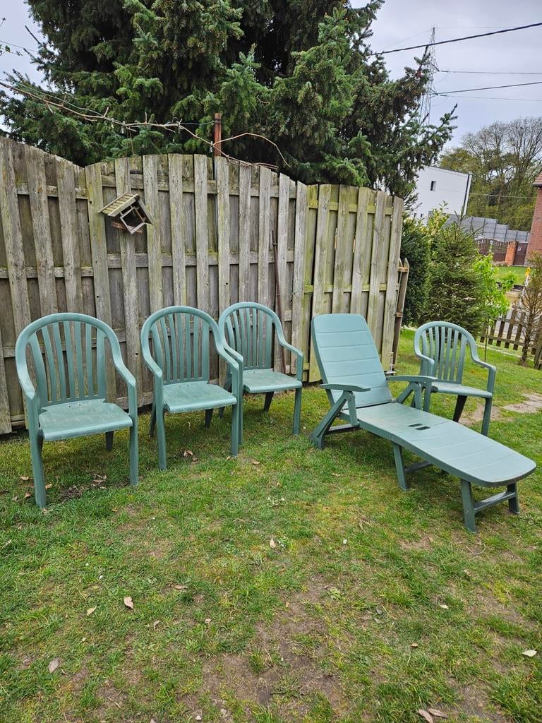 4 tuinstoelen +1 ligbed gebruikt in Houthalen samen 50 euro, Ophalen