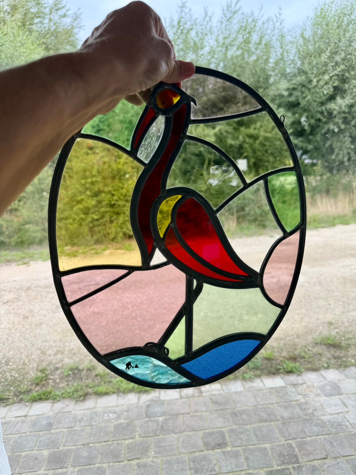 Glas in lood vogel 35x28 cm, Ophalen of Verzenden