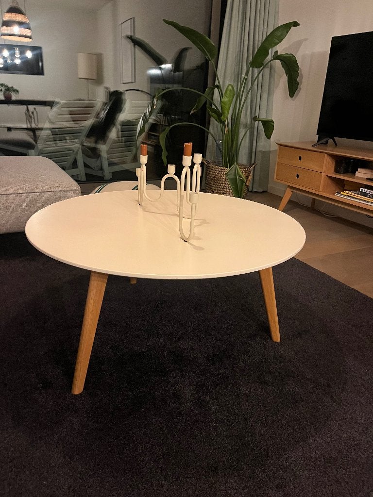 Rond wit salontafeltje, Maison & Meubles, Tables | Tables de salon, Enlèvement, Comme neuf, Rond