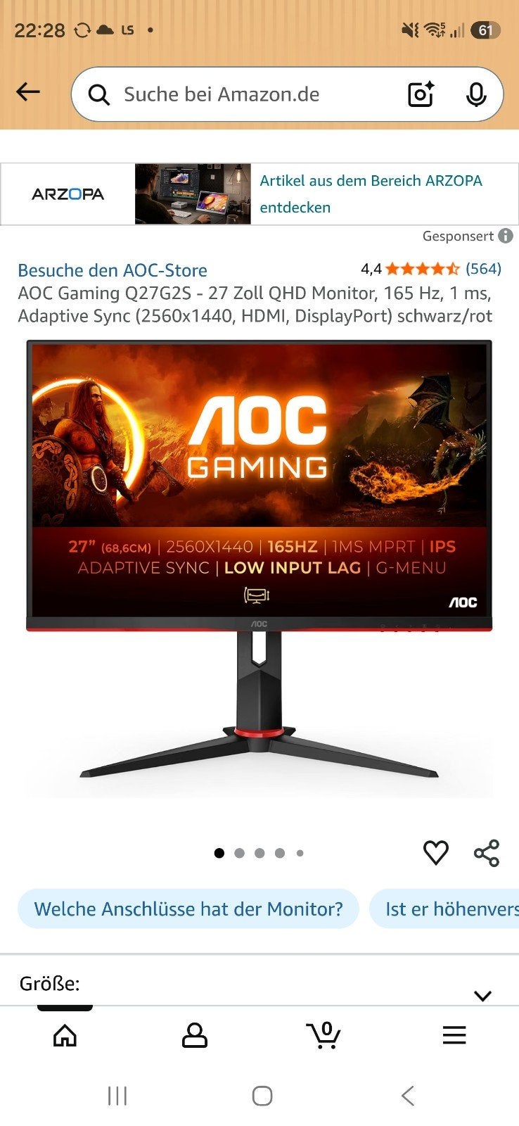 AOC Q27G2S - 27 Zoll QHD Monitor, 165 Hz, 1 ms,, Computers en Software, IPS, Nieuw, AOC, DisplayPort