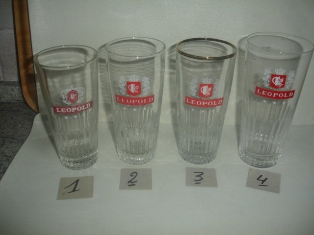 6 bierglazen Leopold, 4 verschillende, alle 6 voor € 6,00, Collections, Marques de bière, Enlèvement ou Envoi, Comme neuf, Verre ou Verres