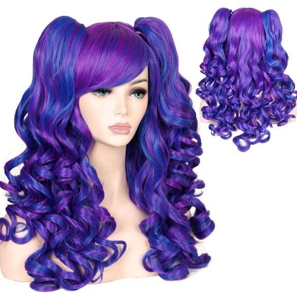Duo-color pruik lang haar met krullen + 2 staarten op klem, Ophalen of Verzenden, Nieuw
