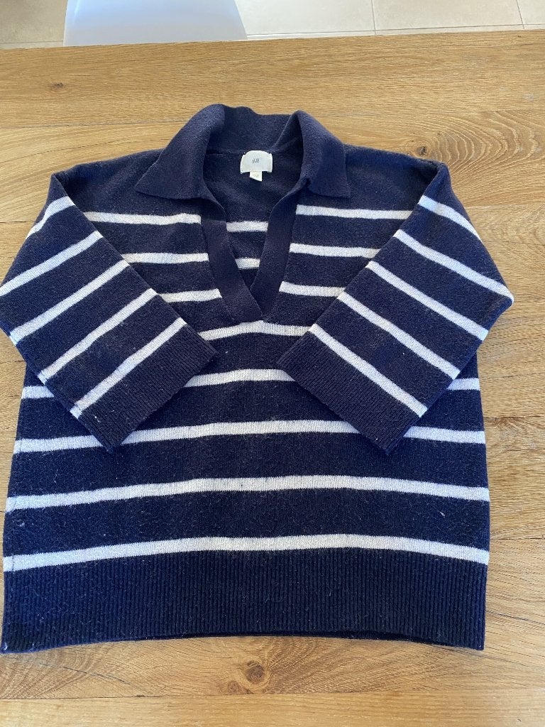 Wit/blauw gestreept truitje H&M, H&M, Enlèvement ou Envoi, Taille 34 (XS) ou plus petite, Porté