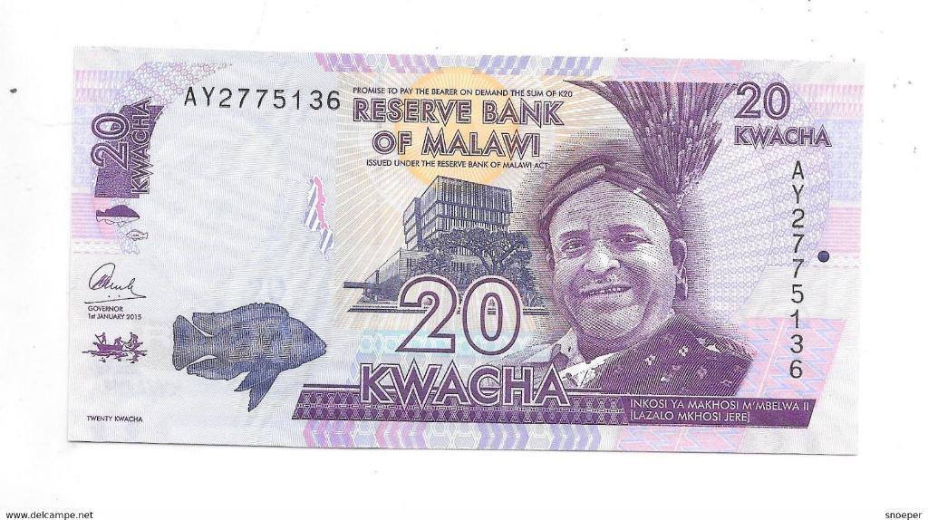 malawi 20 kwacha 2015 unc km 63b, Postzegels en Munten, Bankbiljetten | Afrika, Verzenden, Overige landen, Los biljet