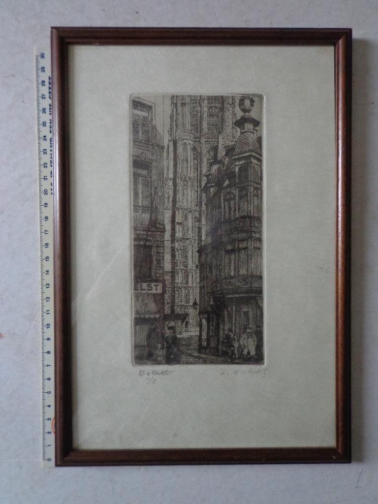 zeldzame ets Jaak Gorus Kathedraal van Antwerpen, Antiek en Kunst, Kunst | Etsen en Gravures, Ophalen of Verzenden