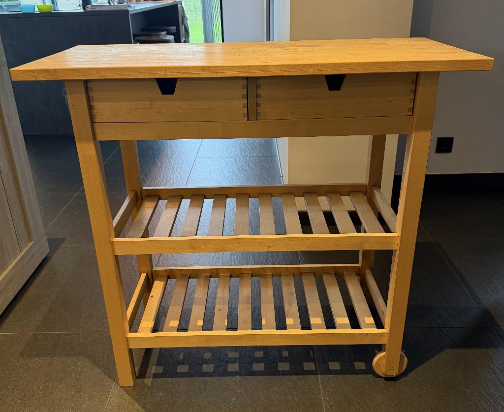 Roltafel/keukentrolley IKEA FÖRHÖJA, Huis en Inrichting, Ophalen, 50 tot 100 cm, Zo goed als nieuw, Berkenhout