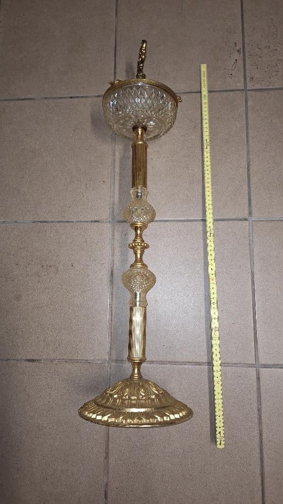 Staande messing + glas asbak +/ -  80 cm hoog, Ophalen of Verzenden, Gebruikt, Asbak