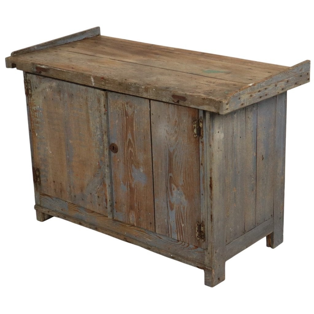Karaktervolle Oude Blauwe Werkbank Dressoir Uniek 124cm, Bricolage & Construction, Établis, Utilisé, 120 à 170 cm, Enlèvement