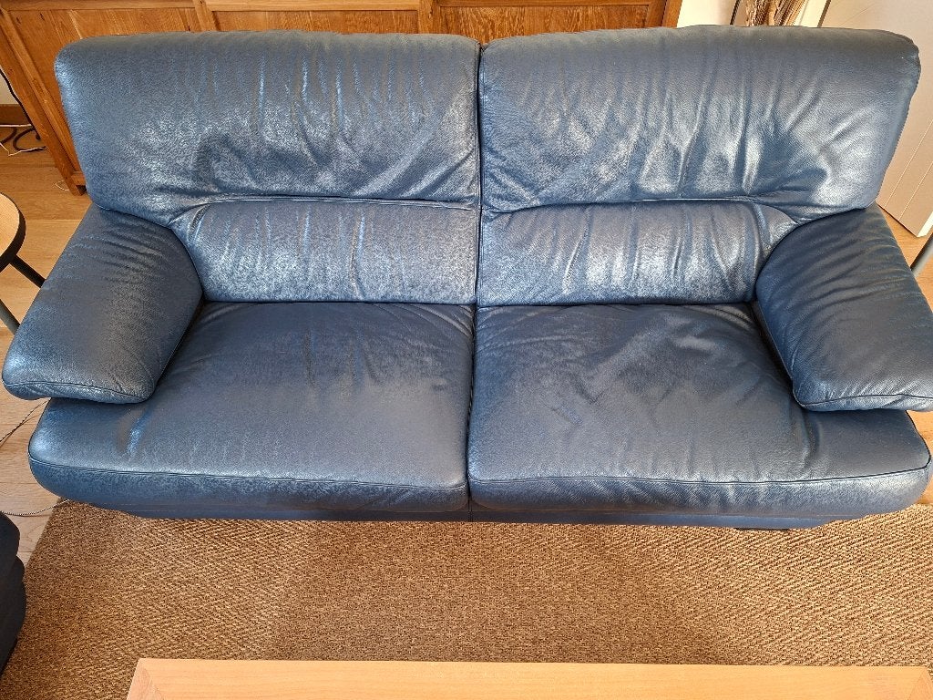 Superbe ensembe cuir vachette bleu   Divan 2+3+pouf, 75 à 100 cm, Quatre personnes ou plus, Banc droit, Enlèvement