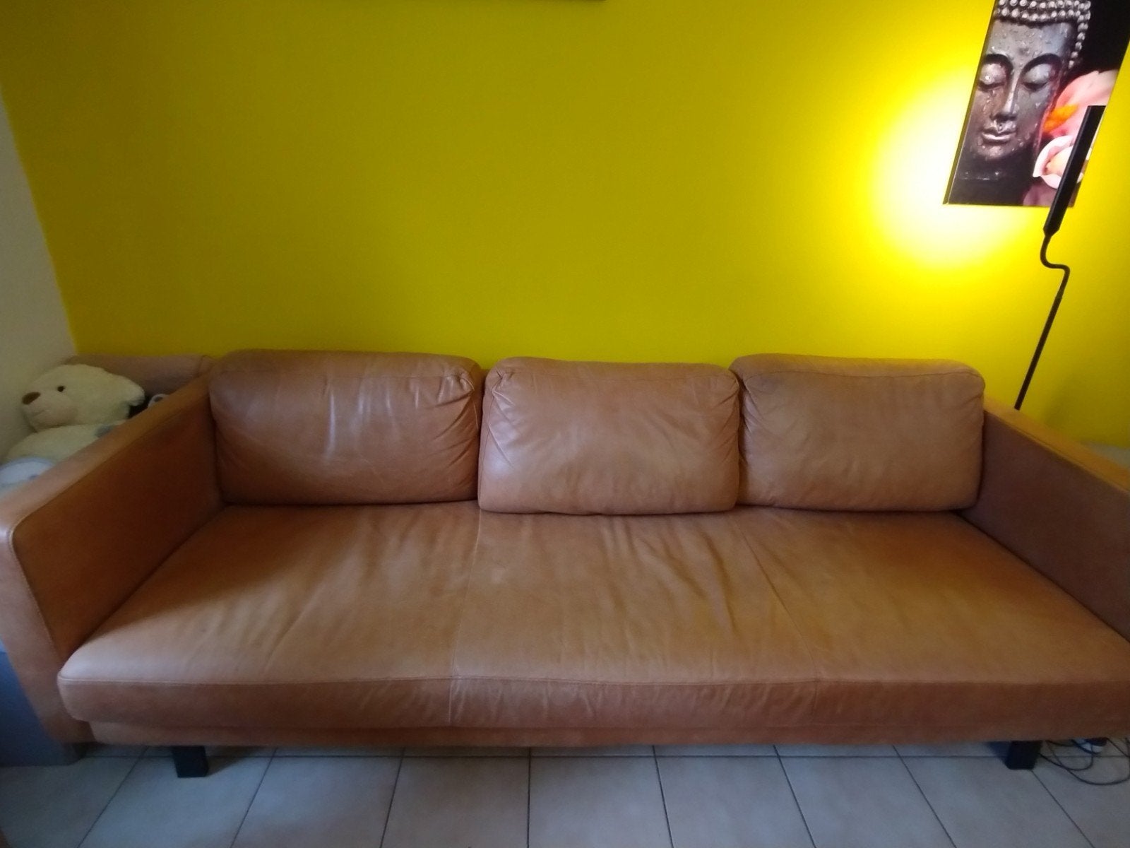 cuir 3 places couleur cognac, 200 à 250 cm, Banc droit, Enlèvement, Utilisé